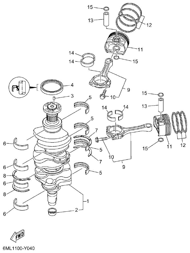 Yamaha F350BST, FL350BST CRANKSHAFT & PISTON parts diagram